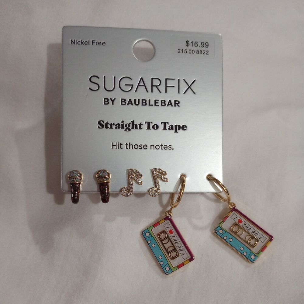90s Music Note,Cassette, Microphone  Statement Earrings Set- 3 Pairs Sug…
